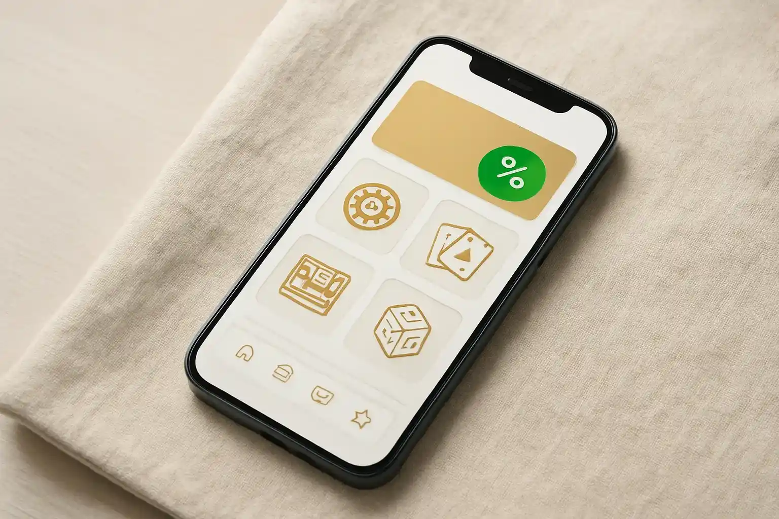 Modern smartphone displaying sleek casino app interface with games and bonuses