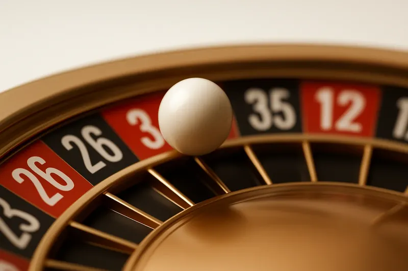 Roulette ball frozen mid-roll on wheel rim with blurred numbers
